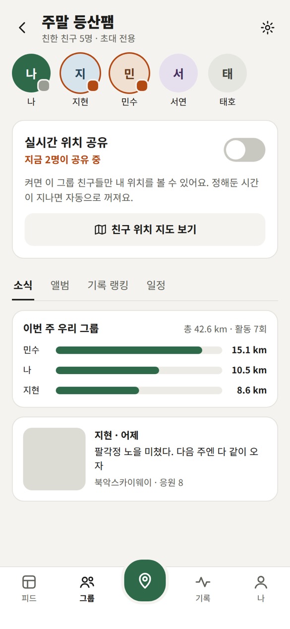 그룹 피드 화면